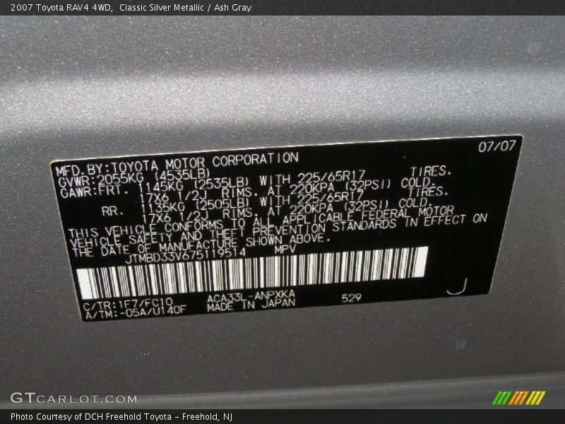 Classic Silver Metallic / Ash Gray 2007 Toyota RAV4 4WD