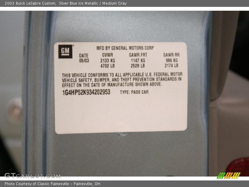 Silver Blue Ice Metallic / Medium Gray 2003 Buick LeSabre Custom