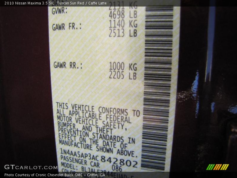 Tuscan Sun Red / Caffe Latte 2010 Nissan Maxima 3.5 SV