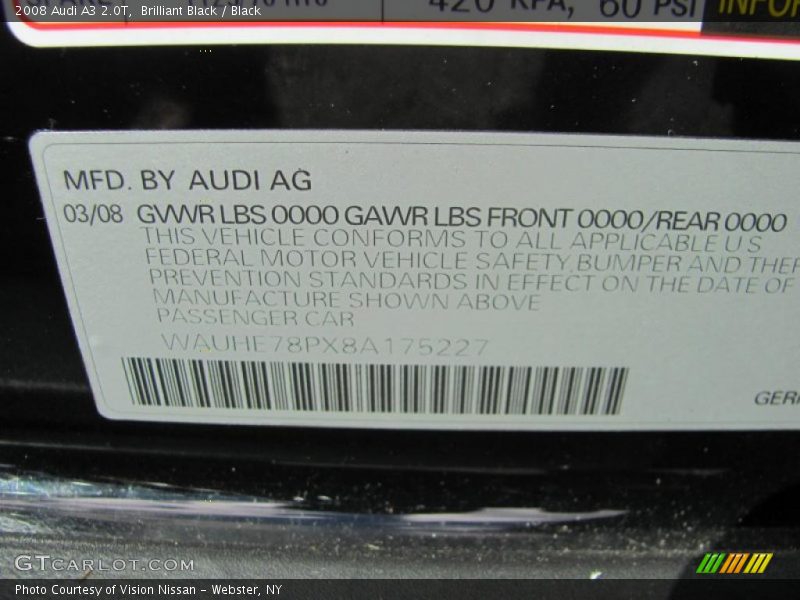 Brilliant Black / Black 2008 Audi A3 2.0T