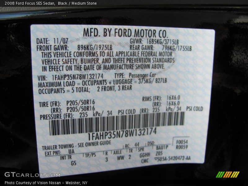 Black / Medium Stone 2008 Ford Focus SES Sedan