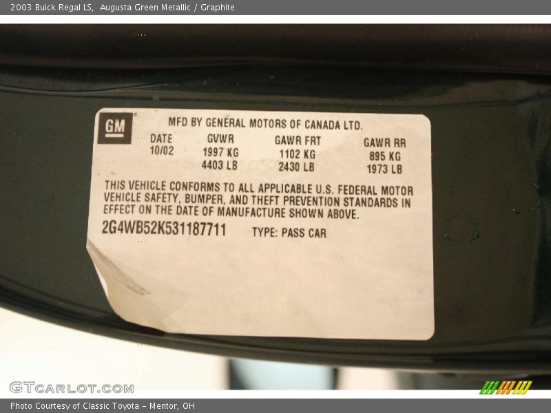 Augusta Green Metallic / Graphite 2003 Buick Regal LS