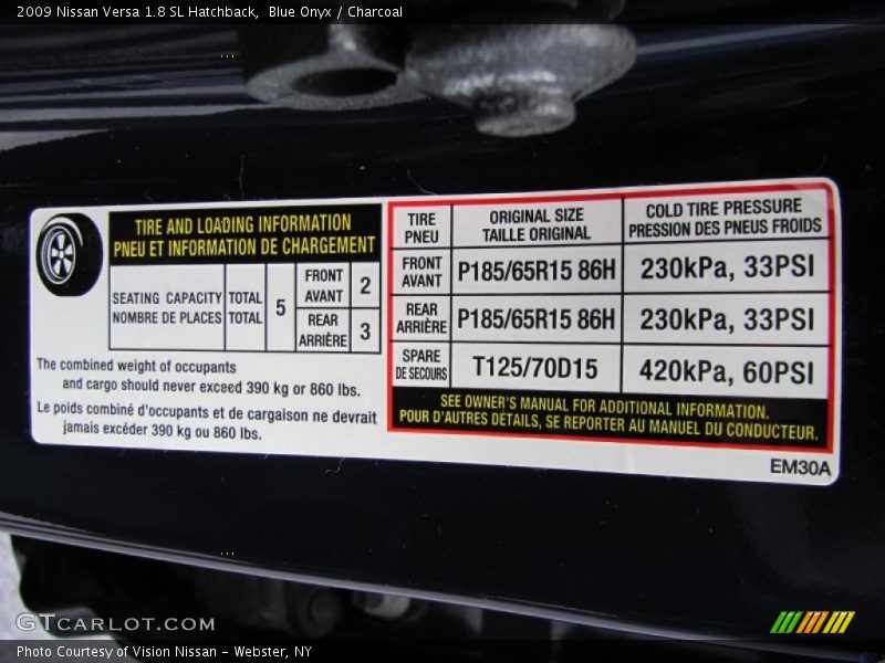 Blue Onyx / Charcoal 2009 Nissan Versa 1.8 SL Hatchback