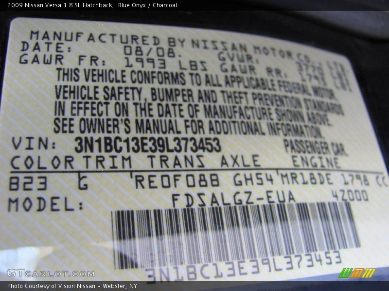 Blue Onyx / Charcoal 2009 Nissan Versa 1.8 SL Hatchback