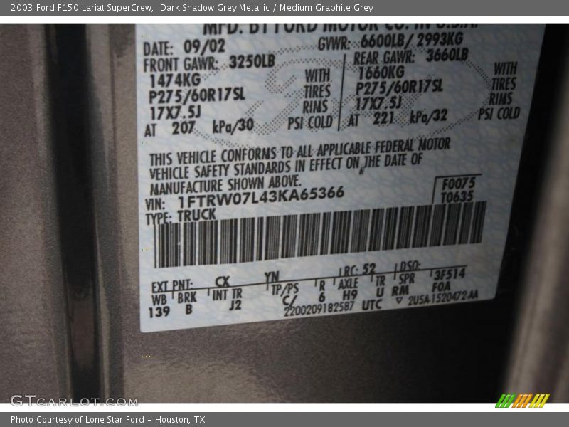 Dark Shadow Grey Metallic / Medium Graphite Grey 2003 Ford F150 Lariat SuperCrew