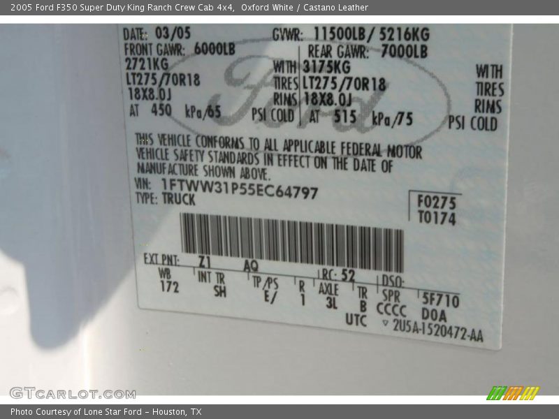 Oxford White / Castano Leather 2005 Ford F350 Super Duty King Ranch Crew Cab 4x4