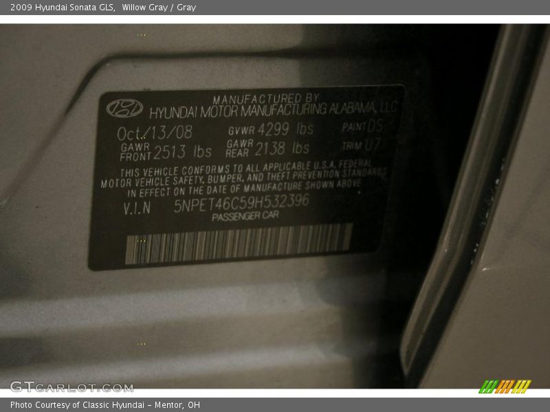 Willow Gray / Gray 2009 Hyundai Sonata GLS