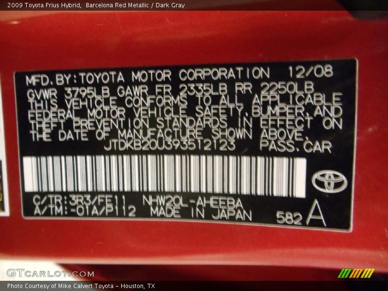 Barcelona Red Metallic / Dark Gray 2009 Toyota Prius Hybrid