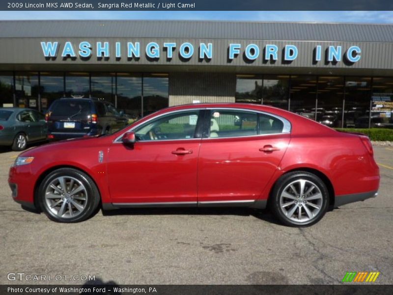 Sangria Red Metallic / Light Camel 2009 Lincoln MKS AWD Sedan