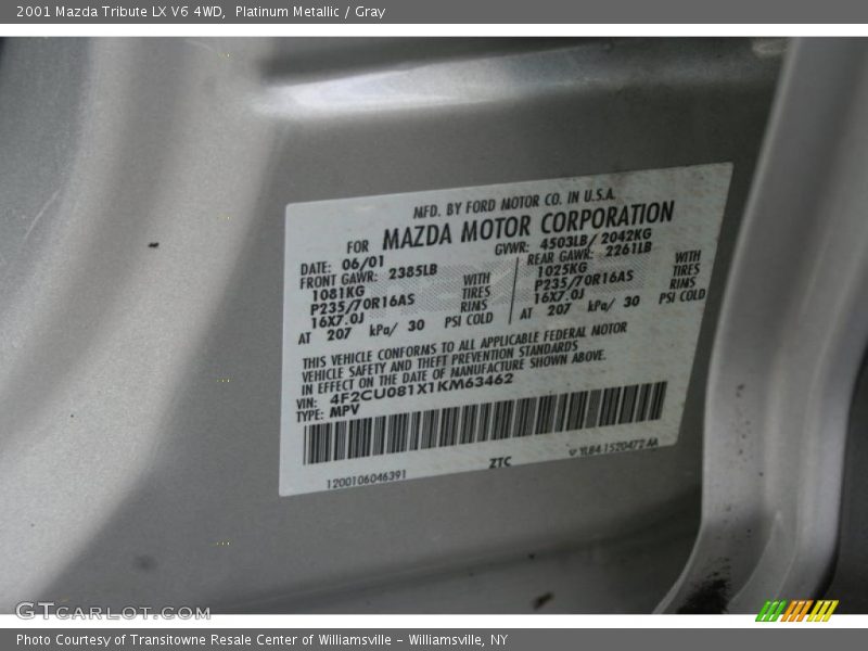 Platinum Metallic / Gray 2001 Mazda Tribute LX V6 4WD