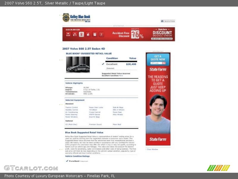 Silver Metallic / Taupe/Light Taupe 2007 Volvo S60 2.5T
