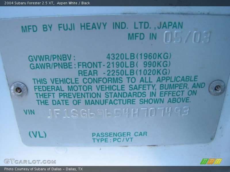 Aspen White / Black 2004 Subaru Forester 2.5 XT