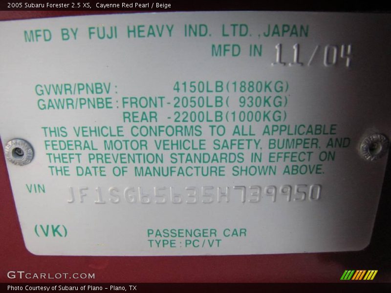 Cayenne Red Pearl / Beige 2005 Subaru Forester 2.5 XS