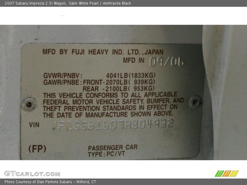 Satin White Pearl / Anthracite Black 2007 Subaru Impreza 2.5i Wagon