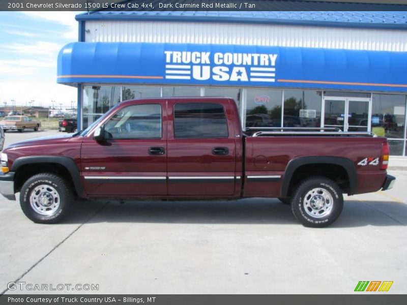 Dark Carmine Red Metallic / Tan 2001 Chevrolet Silverado 1500 LS Crew Cab 4x4