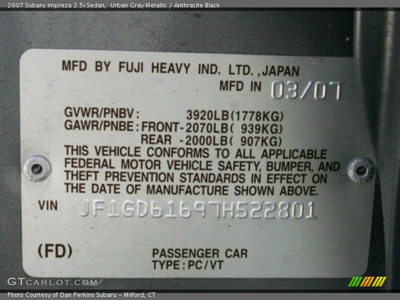 Urban Gray Metallic / Anthracite Black 2007 Subaru Impreza 2.5i Sedan