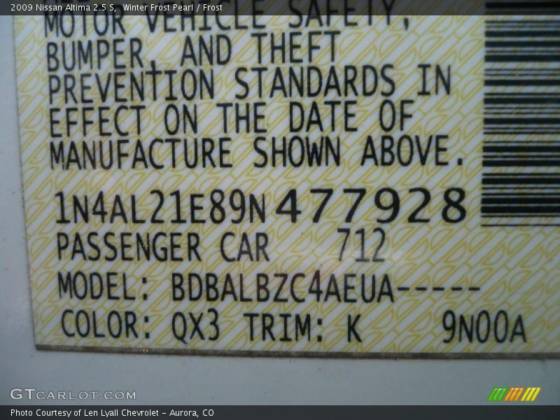 Winter Frost Pearl / Frost 2009 Nissan Altima 2.5 S