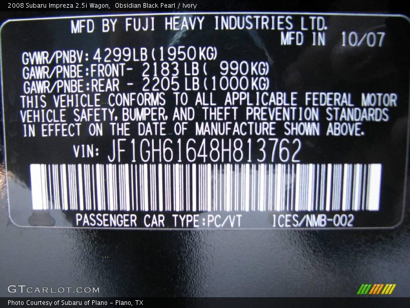 Obsidian Black Pearl / Ivory 2008 Subaru Impreza 2.5i Wagon