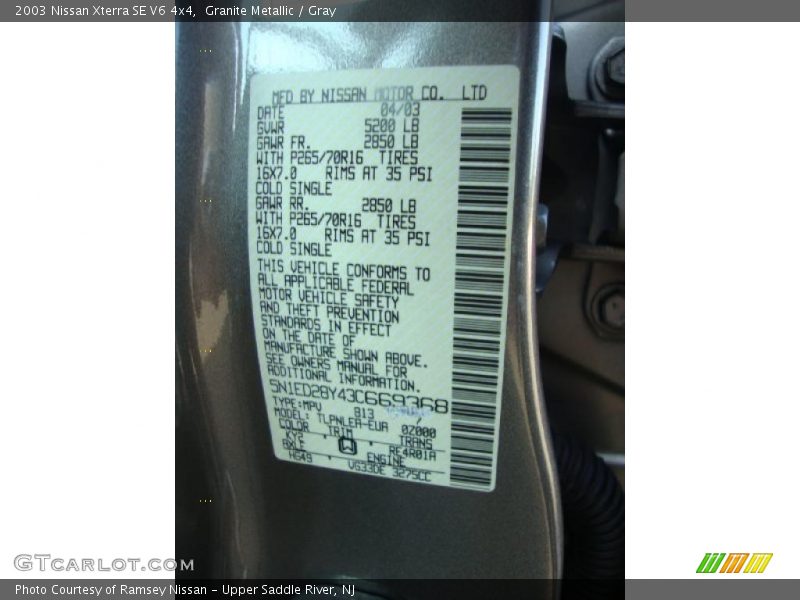 Granite Metallic / Gray 2003 Nissan Xterra SE V6 4x4