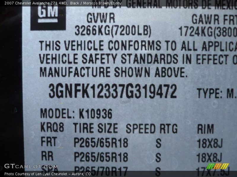 Black / Morocco Brown/Ebony 2007 Chevrolet Avalanche Z71 4WD