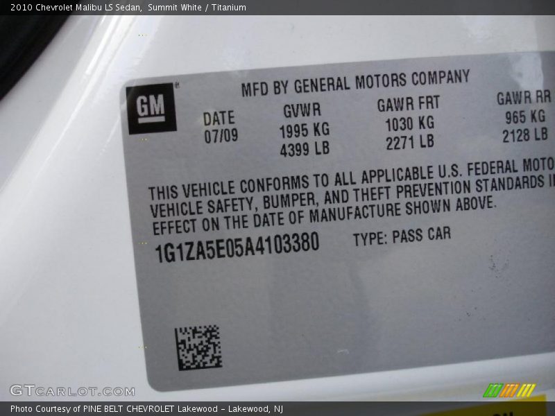 Summit White / Titanium 2010 Chevrolet Malibu LS Sedan
