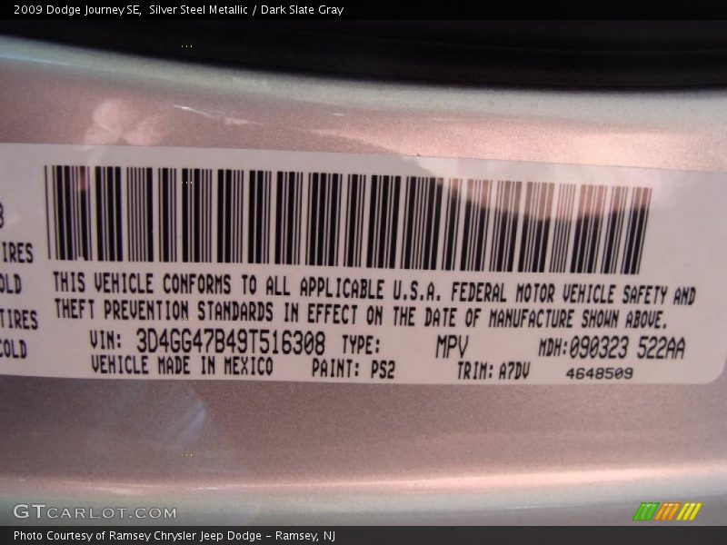 Silver Steel Metallic / Dark Slate Gray 2009 Dodge Journey SE