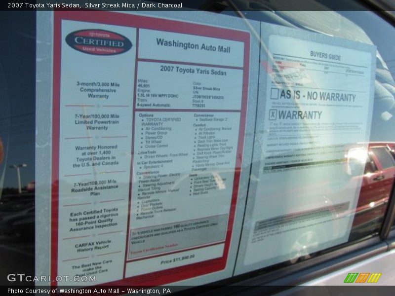 Silver Streak Mica / Dark Charcoal 2007 Toyota Yaris Sedan