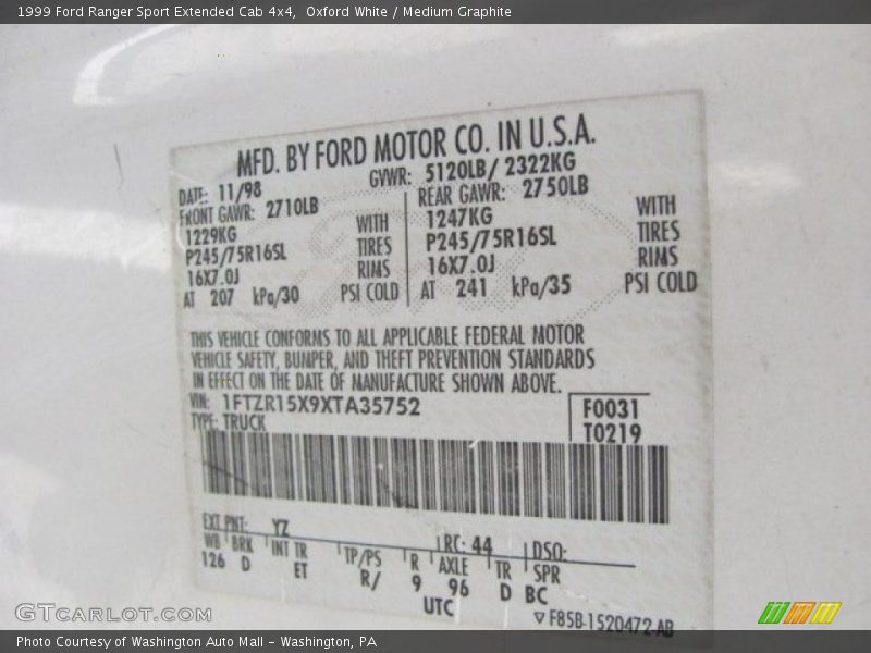 Oxford White / Medium Graphite 1999 Ford Ranger Sport Extended Cab 4x4