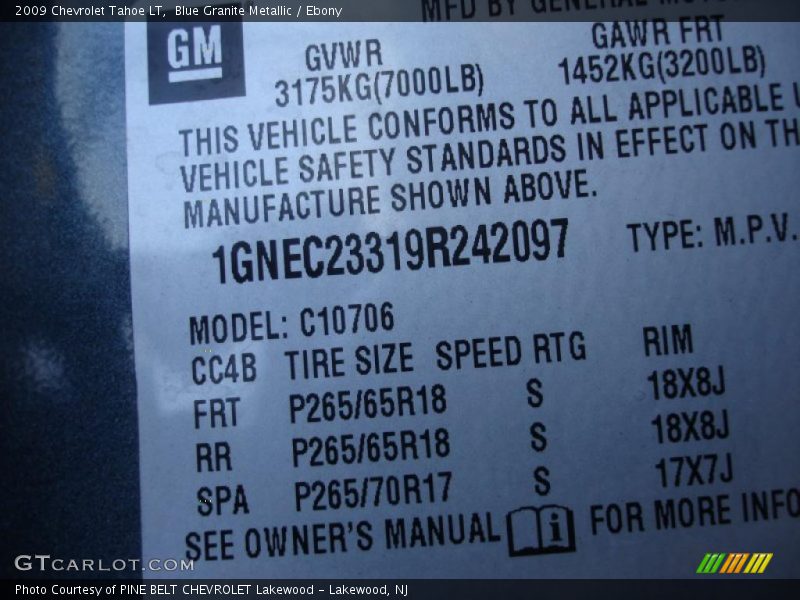 Blue Granite Metallic / Ebony 2009 Chevrolet Tahoe LT