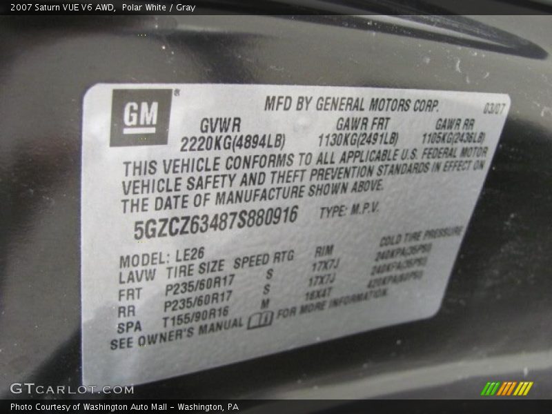 Polar White / Gray 2007 Saturn VUE V6 AWD