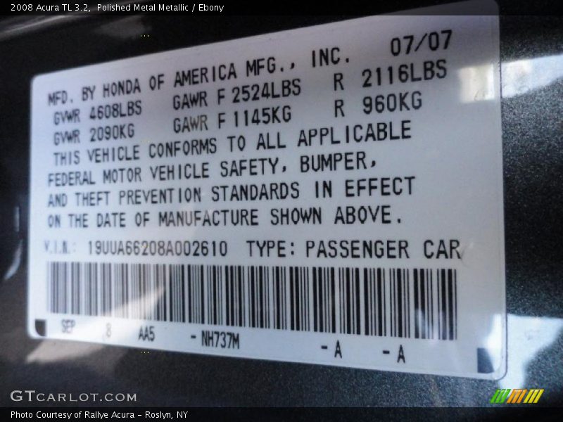 Polished Metal Metallic / Ebony 2008 Acura TL 3.2