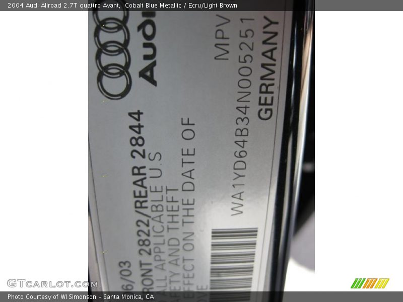 Cobalt Blue Metallic / Ecru/Light Brown 2004 Audi Allroad 2.7T quattro Avant