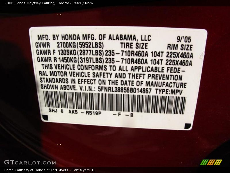 Redrock Pearl / Ivory 2006 Honda Odyssey Touring