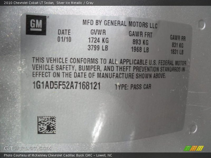 Silver Ice Metallic / Gray 2010 Chevrolet Cobalt LT Sedan