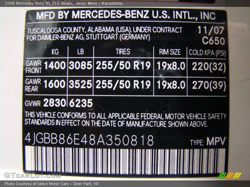 Arctic White / Macadamia 2008 Mercedes-Benz ML 350 4Matic