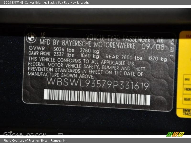 Jet Black / Fox Red Novillo Leather 2009 BMW M3 Convertible