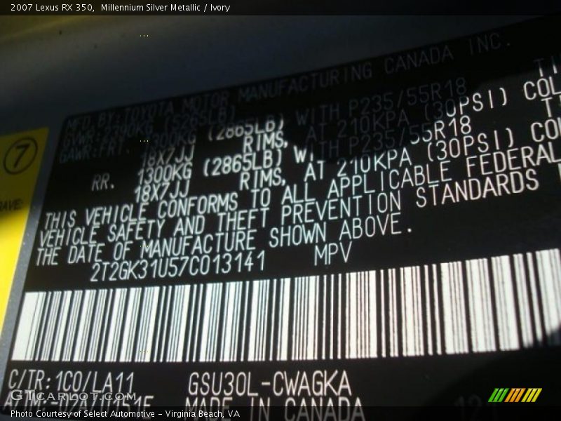 Millennium Silver Metallic / Ivory 2007 Lexus RX 350