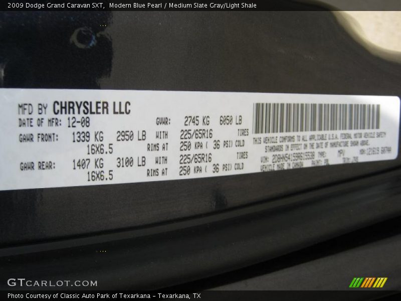 Modern Blue Pearl / Medium Slate Gray/Light Shale 2009 Dodge Grand Caravan SXT