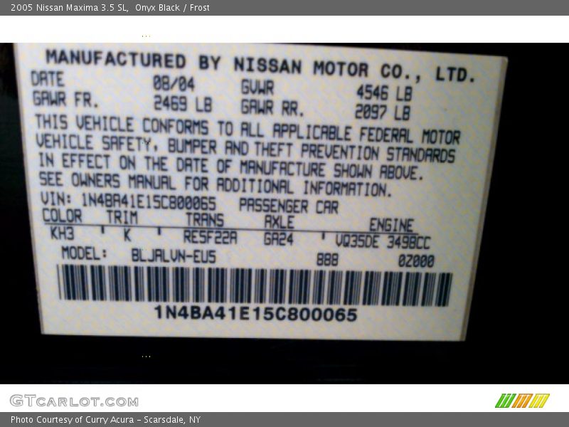 Onyx Black / Frost 2005 Nissan Maxima 3.5 SL