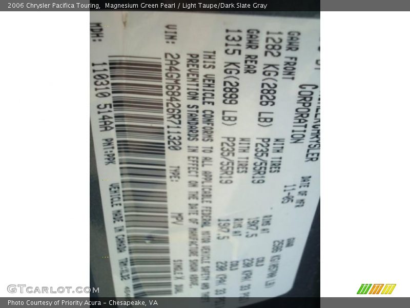 Magnesium Green Pearl / Light Taupe/Dark Slate Gray 2006 Chrysler Pacifica Touring