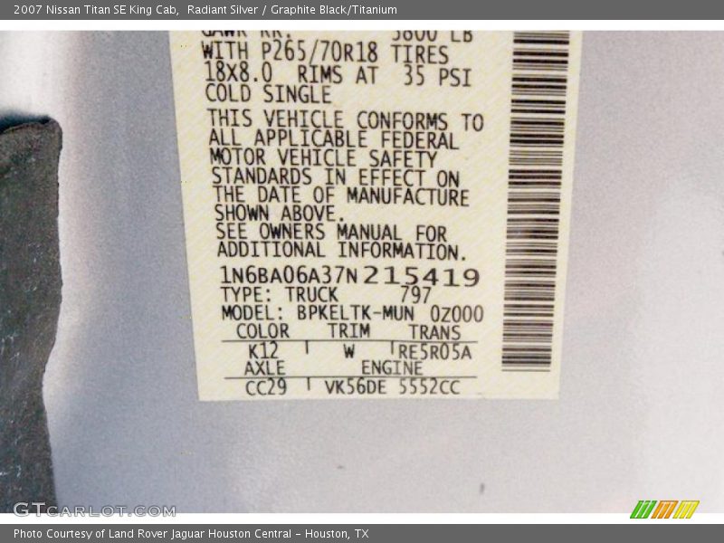 Radiant Silver / Graphite Black/Titanium 2007 Nissan Titan SE King Cab