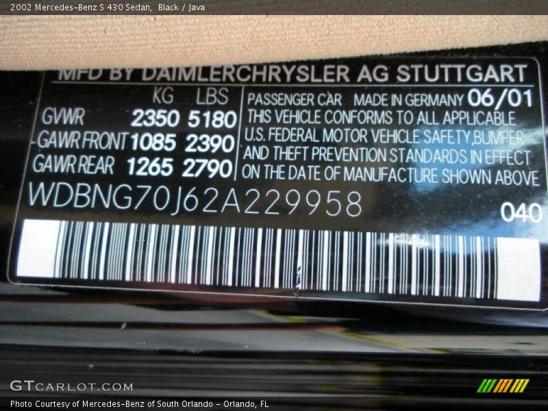 Black / Java 2002 Mercedes-Benz S 430 Sedan