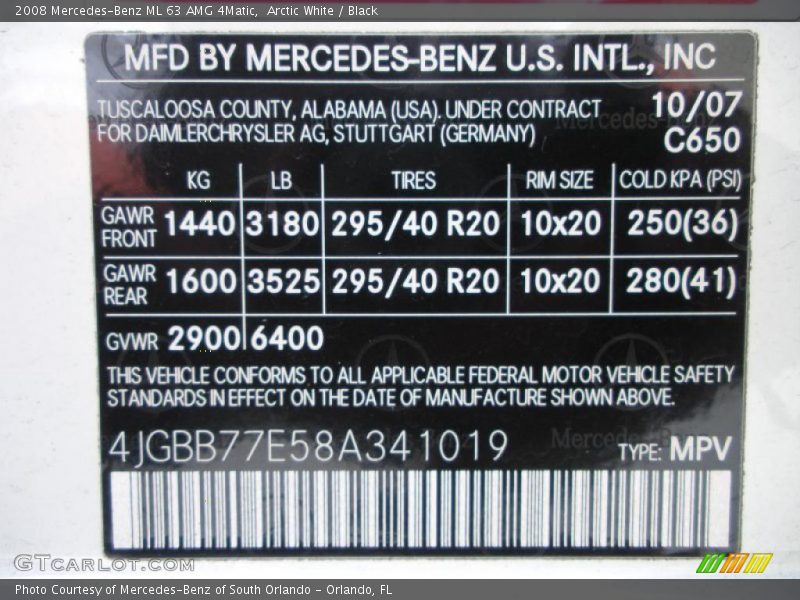 Arctic White / Black 2008 Mercedes-Benz ML 63 AMG 4Matic