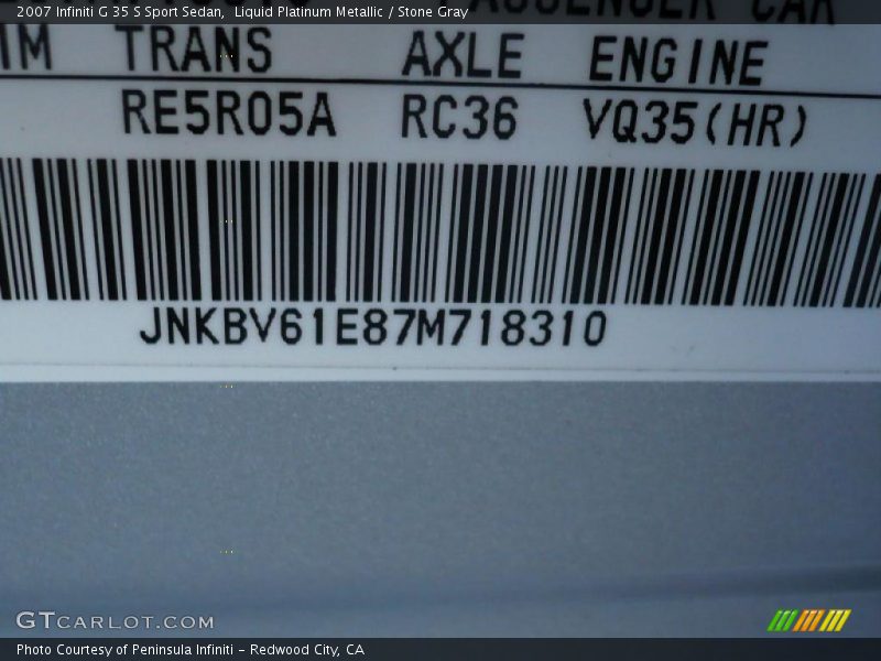 Liquid Platinum Metallic / Stone Gray 2007 Infiniti G 35 S Sport Sedan