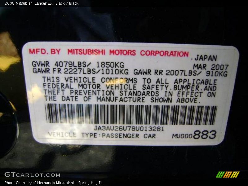 Black / Black 2008 Mitsubishi Lancer ES