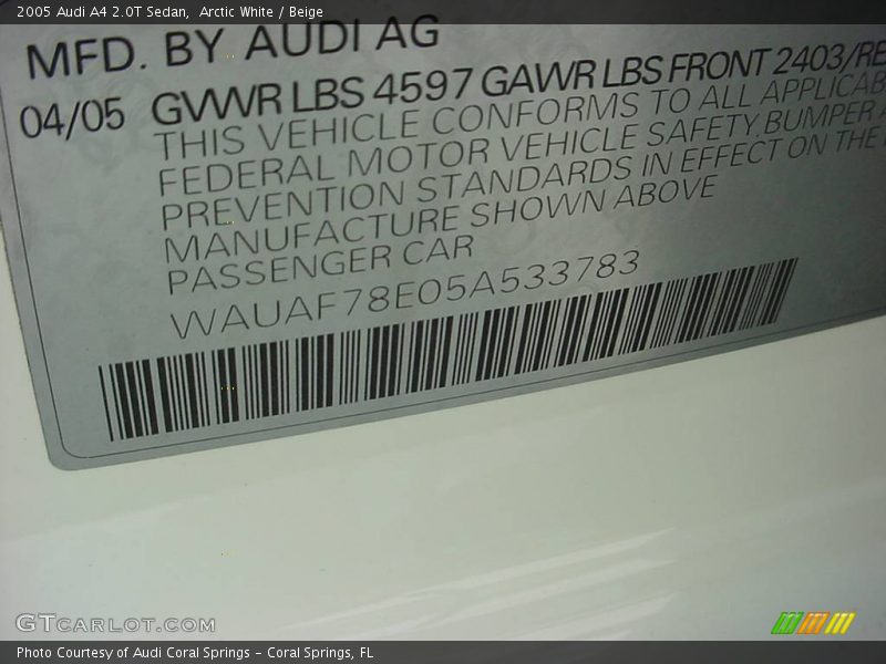 Arctic White / Beige 2005 Audi A4 2.0T Sedan