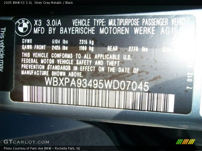 Silver Gray Metallic / Black 2005 BMW X3 3.0i