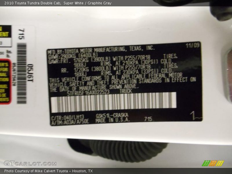 Super White / Graphite Gray 2010 Toyota Tundra Double Cab