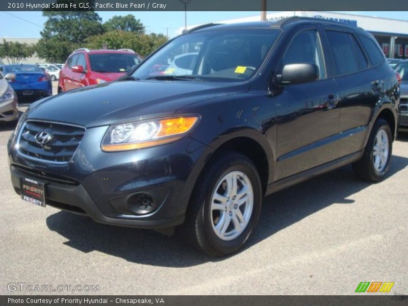 Pacific Blue Pearl / Gray 2010 Hyundai Santa Fe GLS