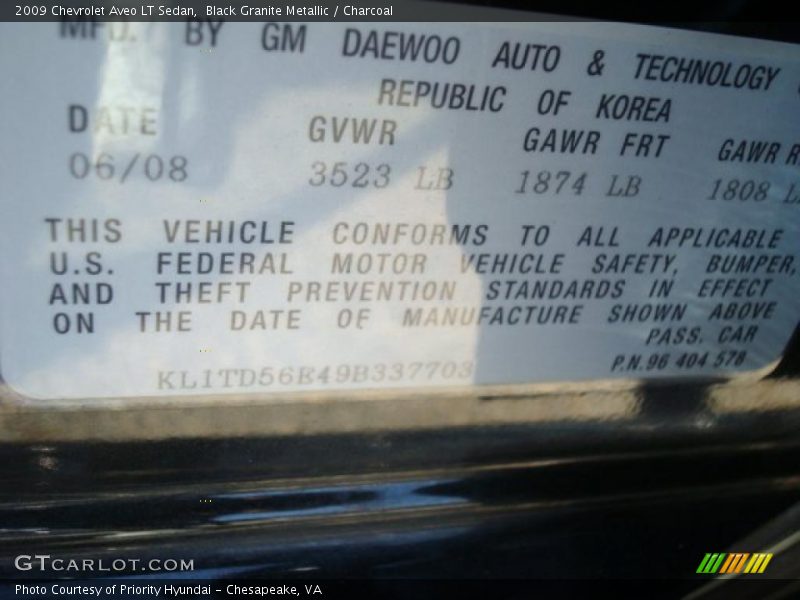 Black Granite Metallic / Charcoal 2009 Chevrolet Aveo LT Sedan